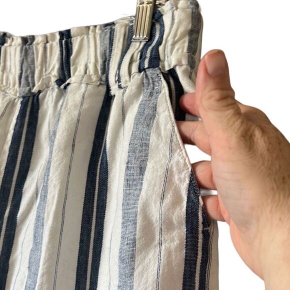 Striped Wide Leg Pants High Waist Elastic Waistband Casual Trousers - Picture 2 of 5